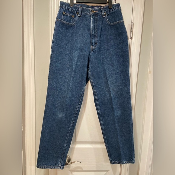 Eddie Bauer Heavyweight Blue Cotton Denim Straight Leg High Waist Jeans Size 12P - Picture 1 of 12